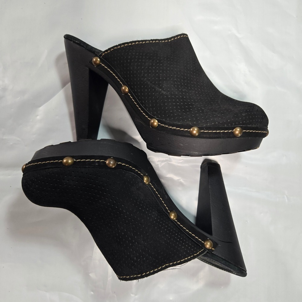 Sbicca Vintage Collection Black Leather Studded Platform Clog Mules Womens 9M